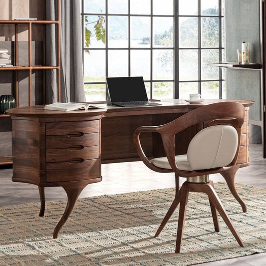 Classic Detail Curved Desk With Wooden Chair